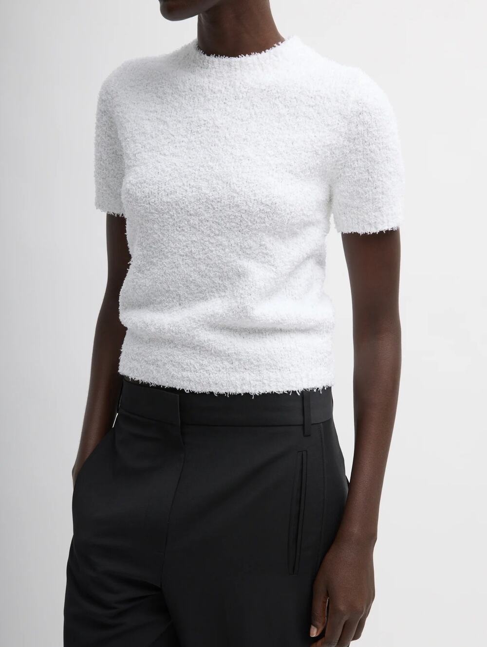 Tibi Serviette Baby T-Shirt White Textured Knit Short Sleeve Sweater Size S